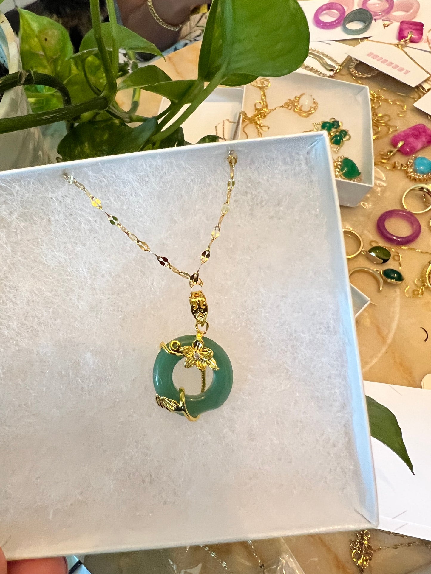 Garden Jade Pendant Gold Necklace