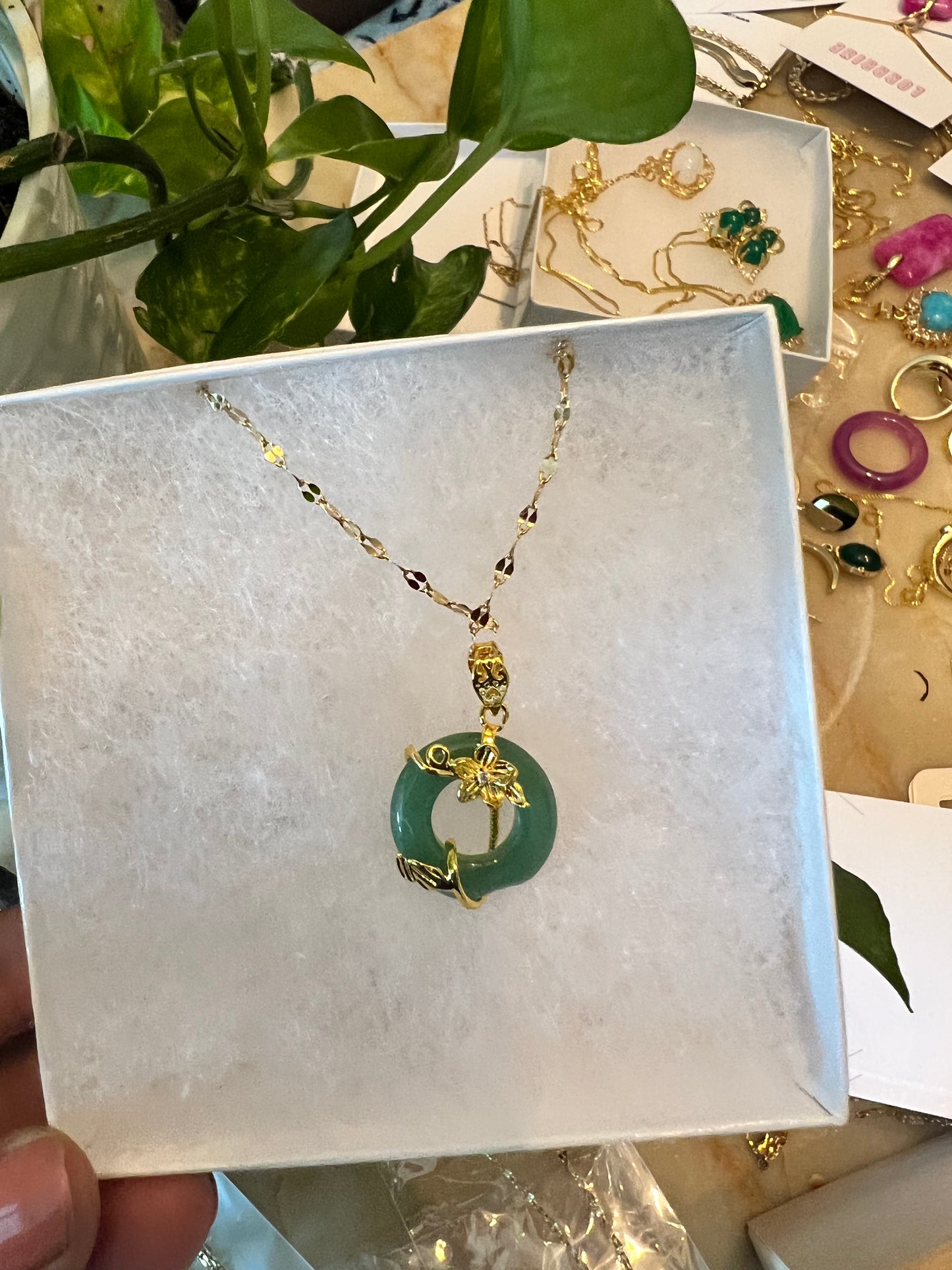 Garden Jade Pendant Gold Necklace